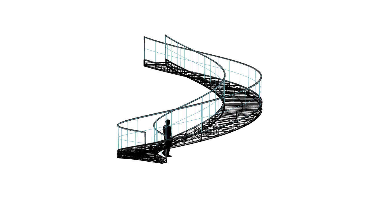 Spiral Staircase with Glass and Guardrail 360 3D model_102