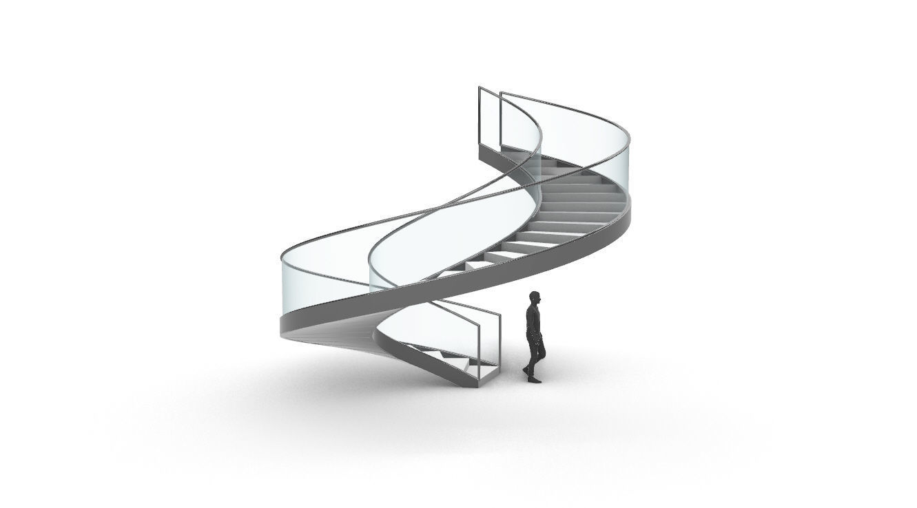 Spiral Staircase with Glass and Guardrail 360 3D model_13
