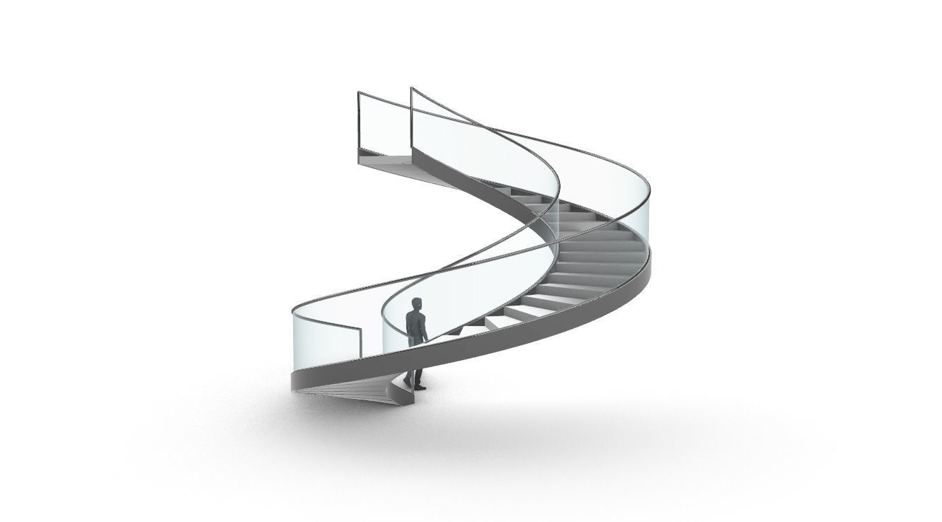 Spiral Staircase with Glass and Guardrail 360 3D model_31