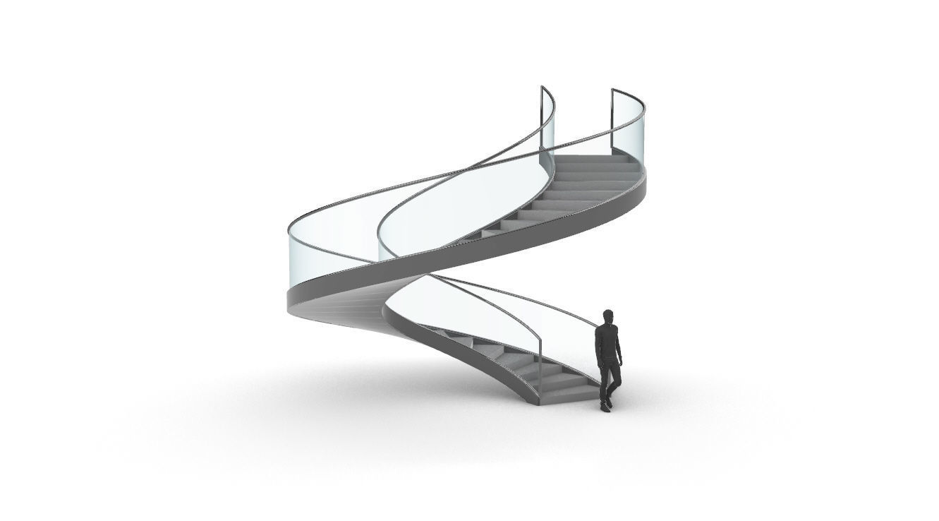 Spiral Staircase with Glass and Guardrail 360 3D model_1