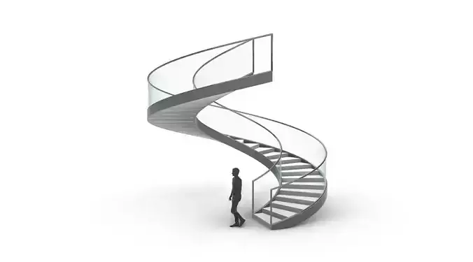 Spiral Staircase with Glass and Guardrail 360