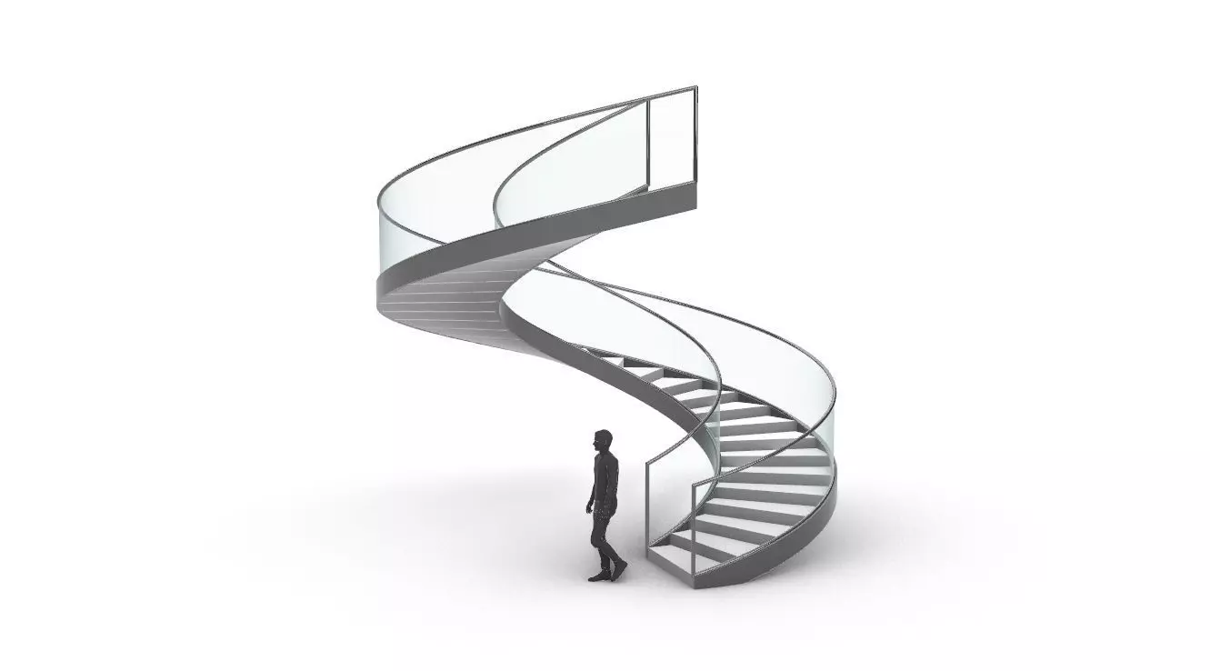 Spiral Staircase with Glass and Guardrail 360 3D model_0