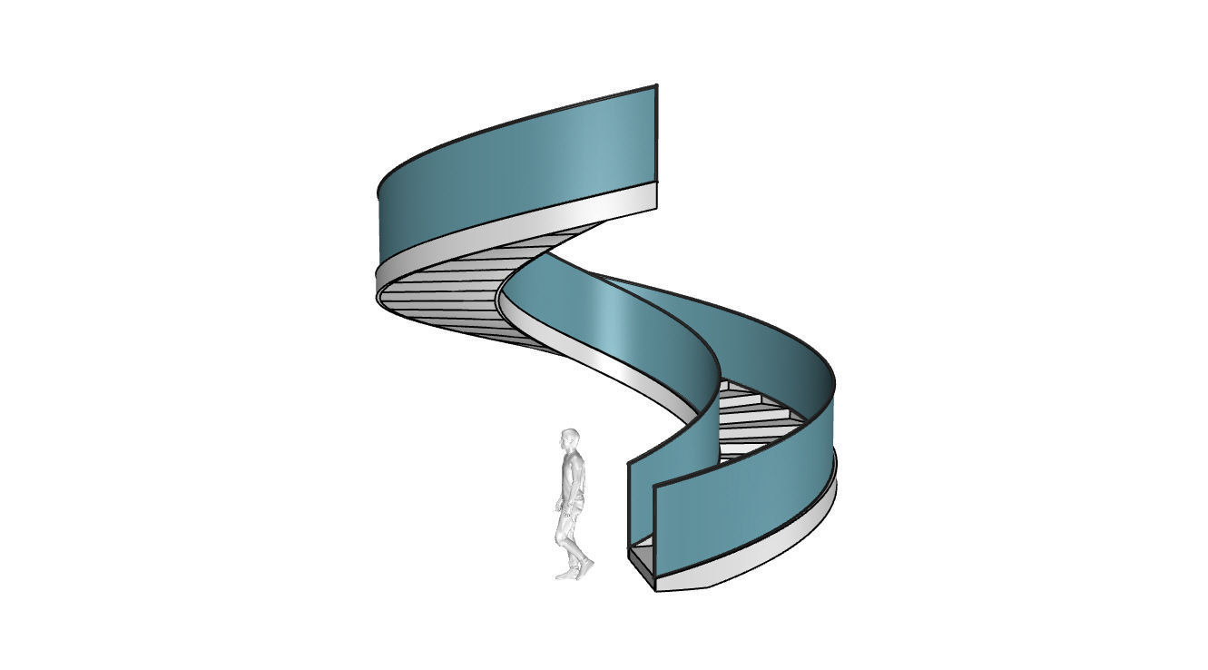 Spiral Staircase with Glass and Guardrail 360 3D model_98