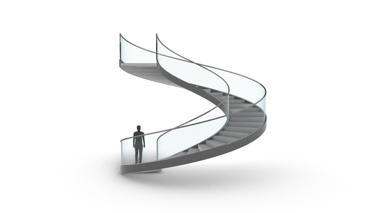 Spiral Staircase with Glass and Guardrail 360 3D model_26