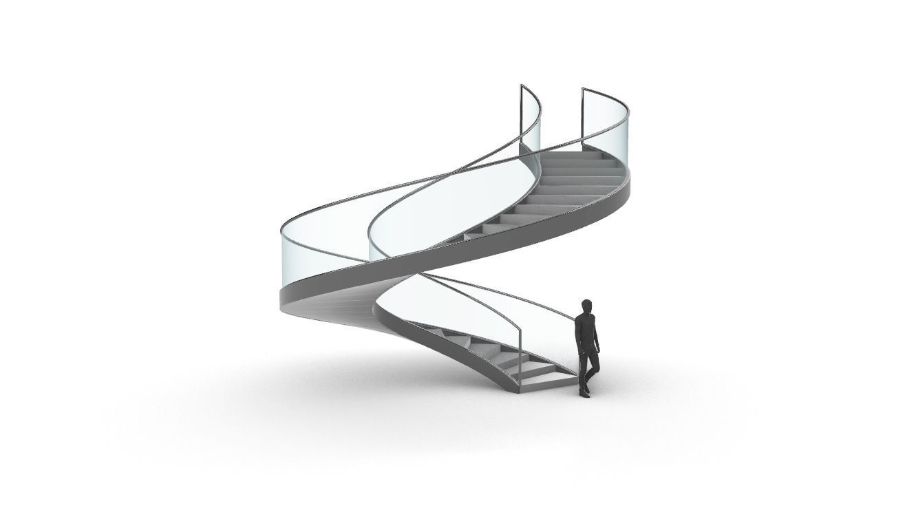 Spiral Staircase with Glass and Guardrail 360 3D model_9