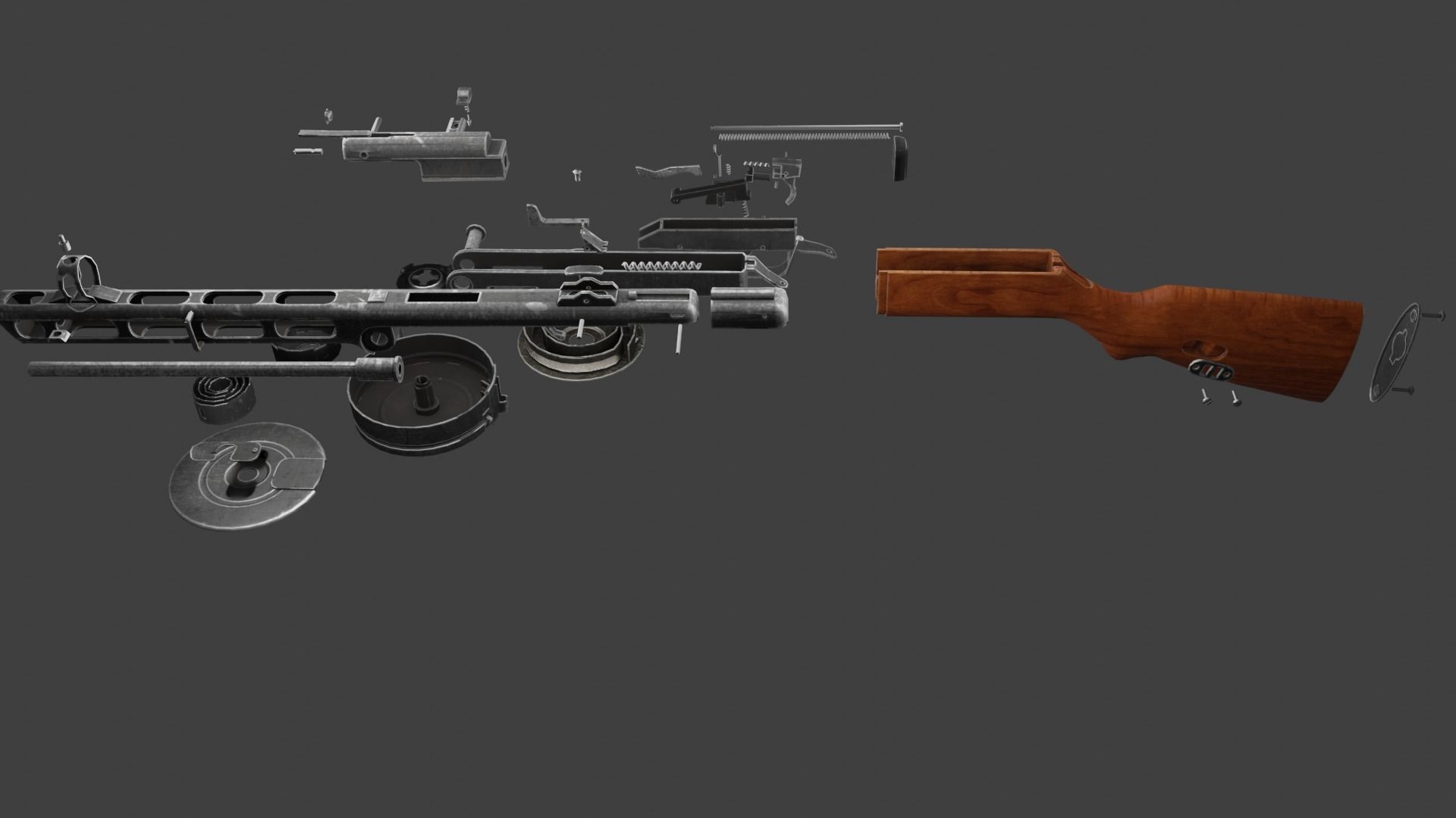 PPSH full disassembled model Low-poly 3D model_1