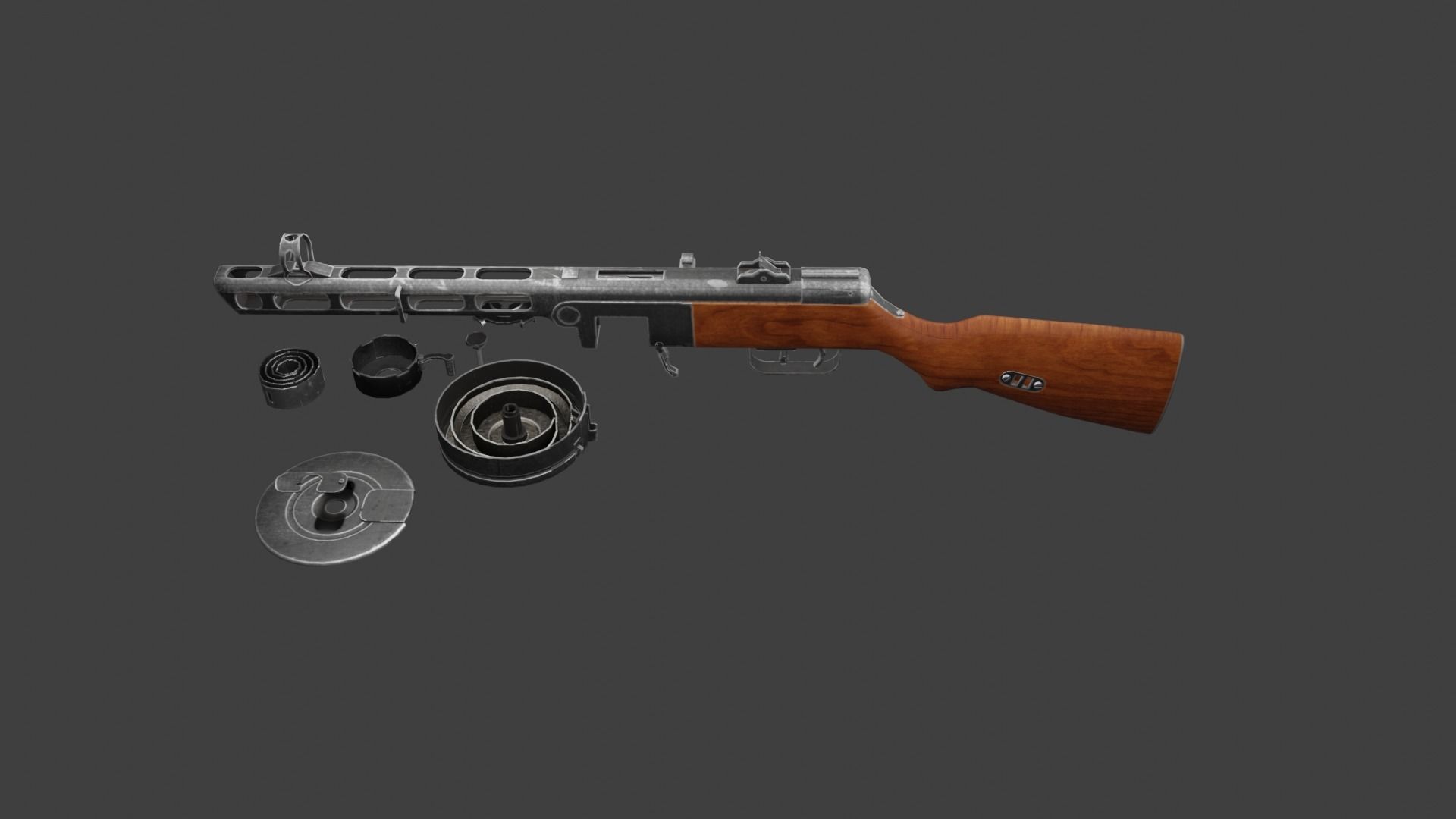 PPSH full disassembled model Low-poly 3D model_3