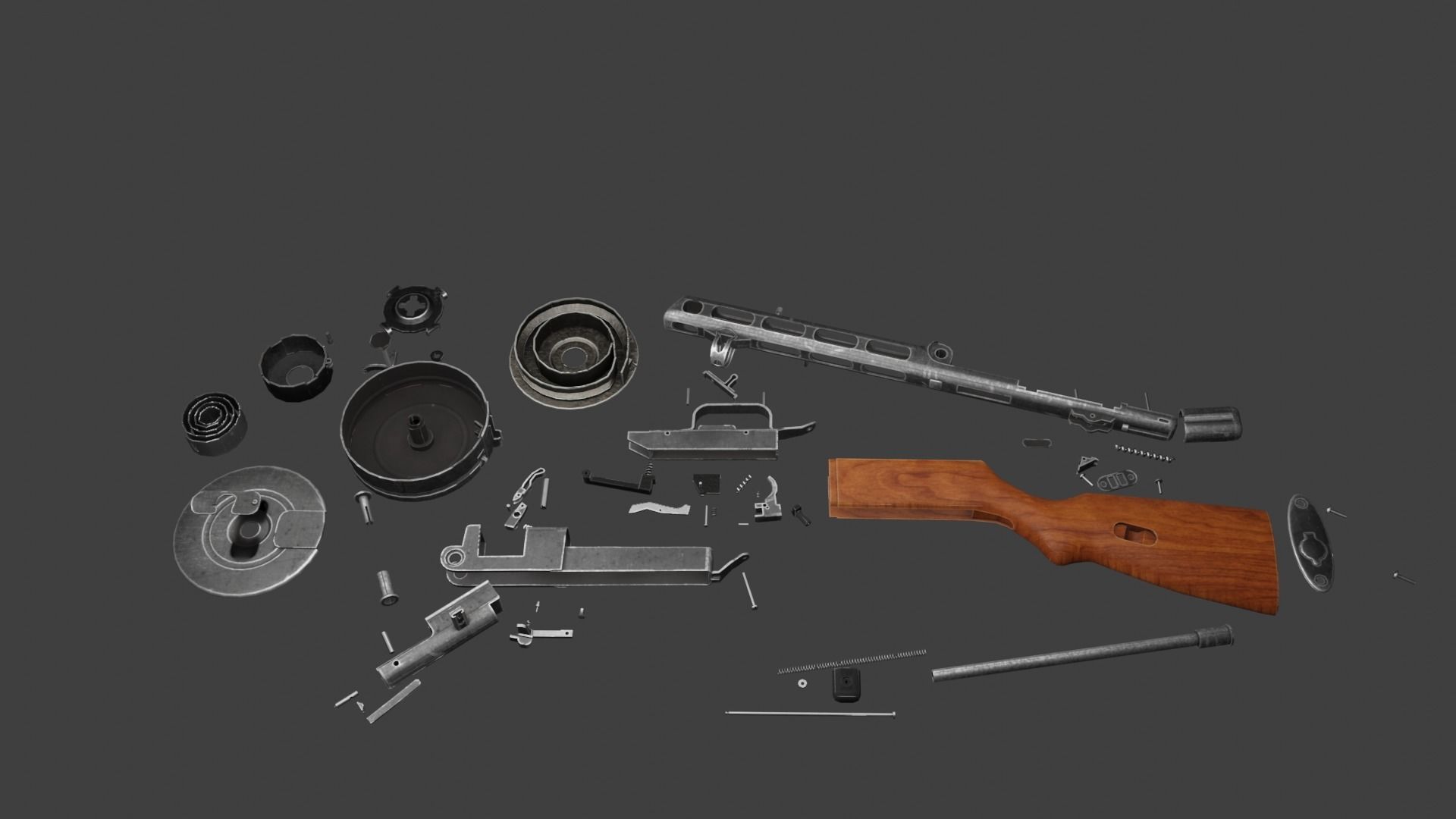 PPSH full disassembled model Low-poly 3D model_2