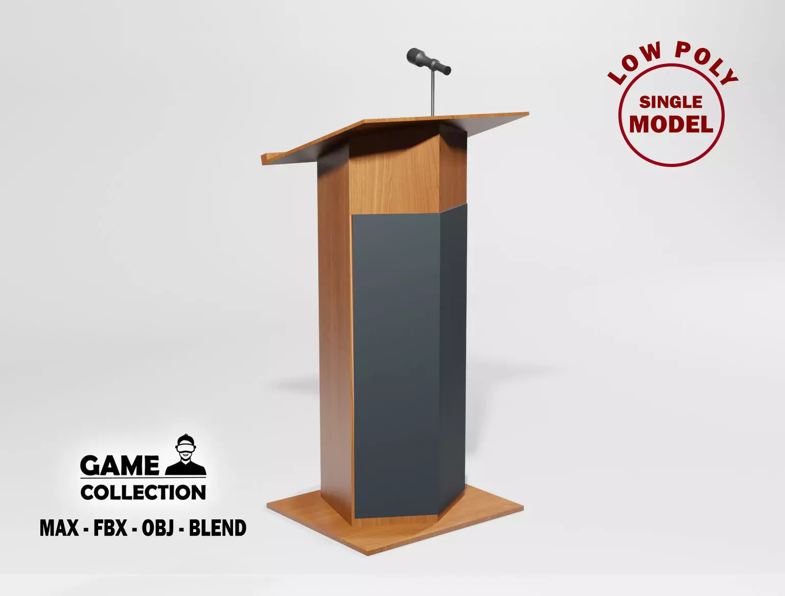 Podium 5 wooden with microphone Low-poly 3D model_0
