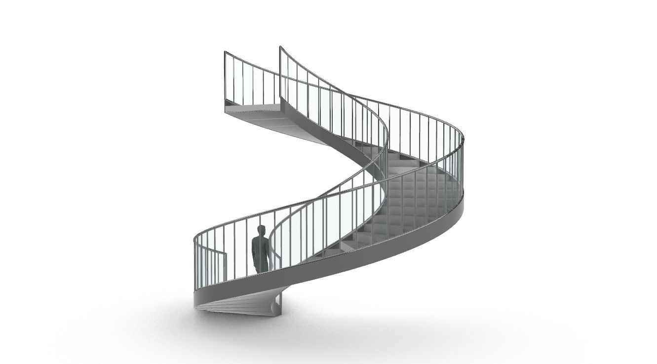 Spiral Staircase Set of 3 types of railings Architectural Detail 3D model_55