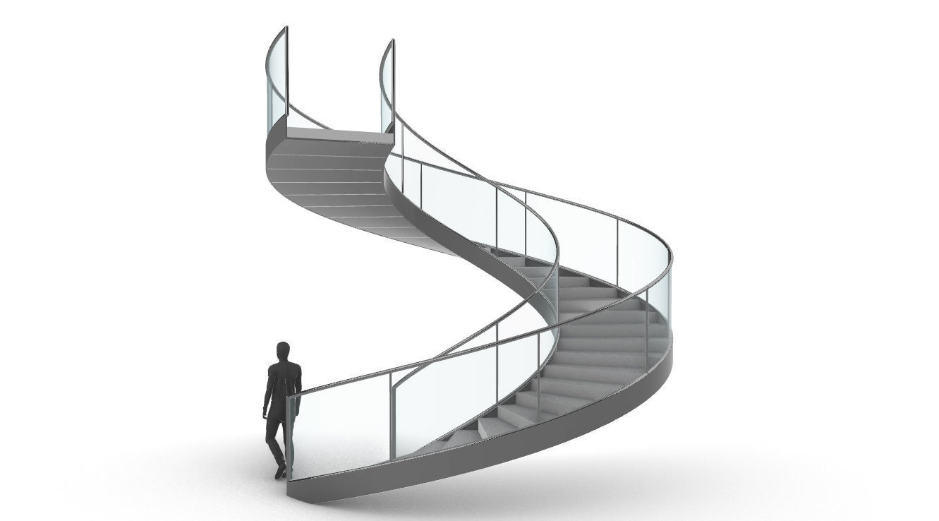 Spiral Staircase Set of 3 types of railings Architectural Detail 3D model_17