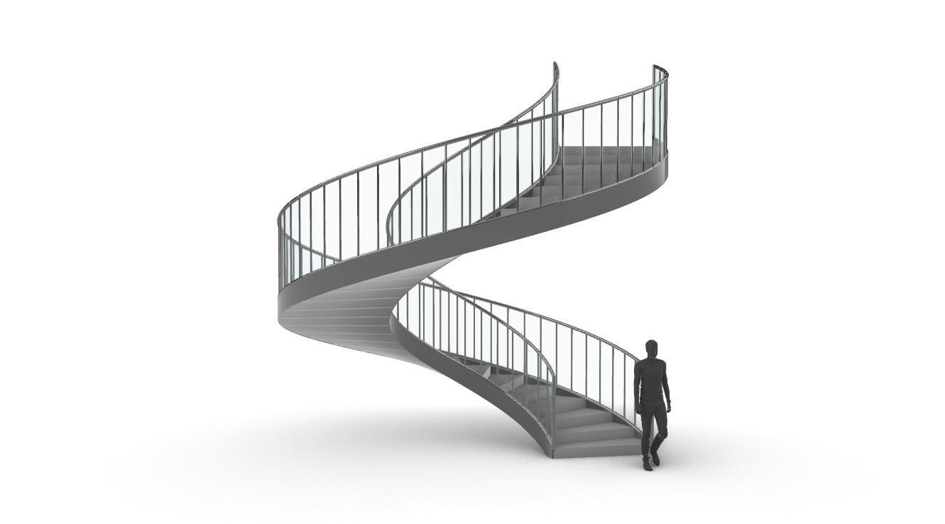 Spiral Staircase Set of 3 types of railings Architectural Detail 3D model_71