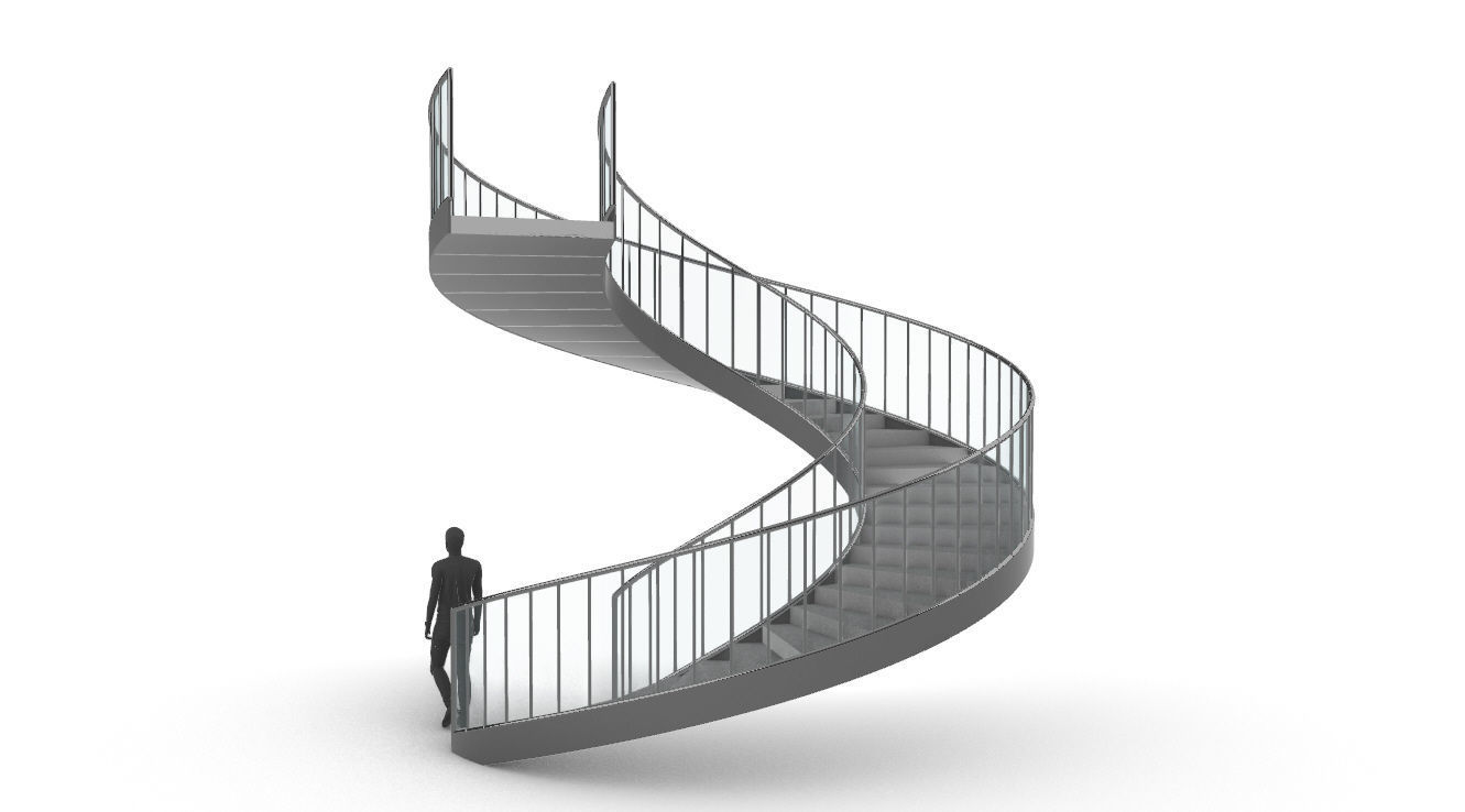 Spiral Staircase Set of 3 types of railings Architectural Detail 3D model_81