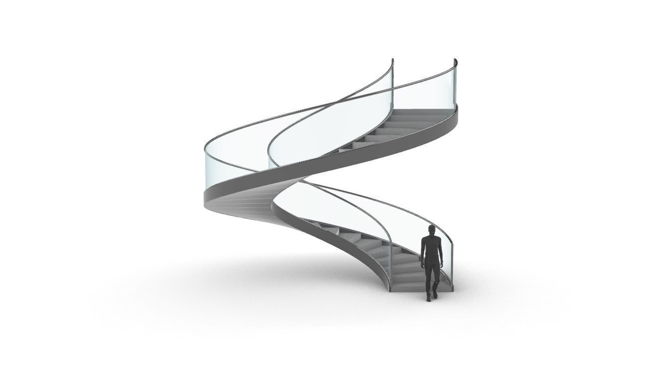 Spiral Staircase Set of 3 types of railings Architectural Detail 3D model_89