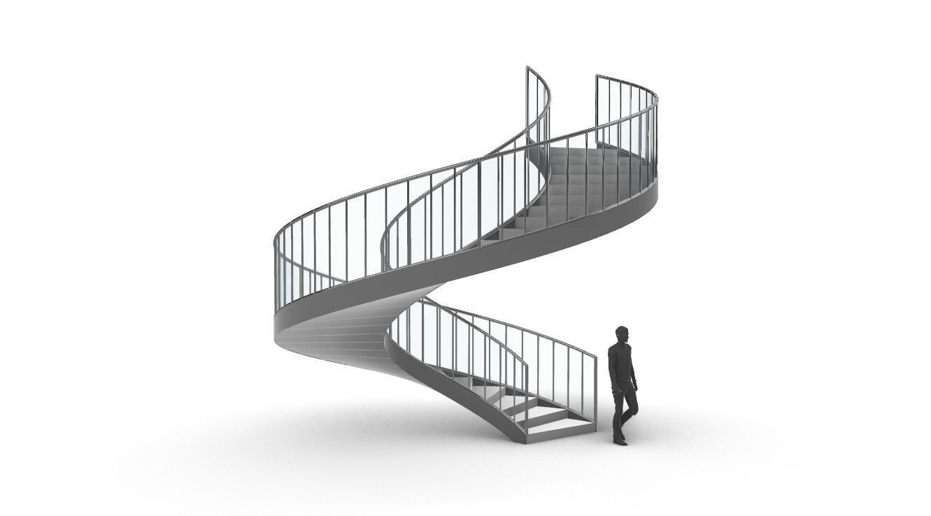 Spiral Staircase Set of 3 types of railings Architectural Detail 3D model_62