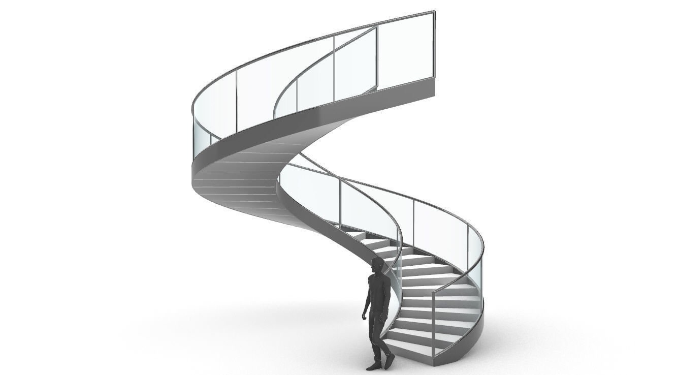 Spiral Staircase Set of 3 types of railings Architectural Detail 3D model_6