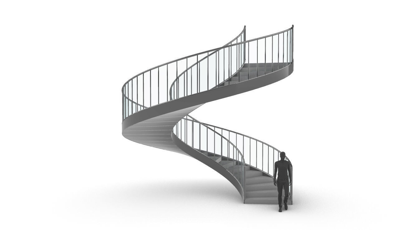 Spiral Staircase Set of 3 types of railings Architectural Detail 3D model_72