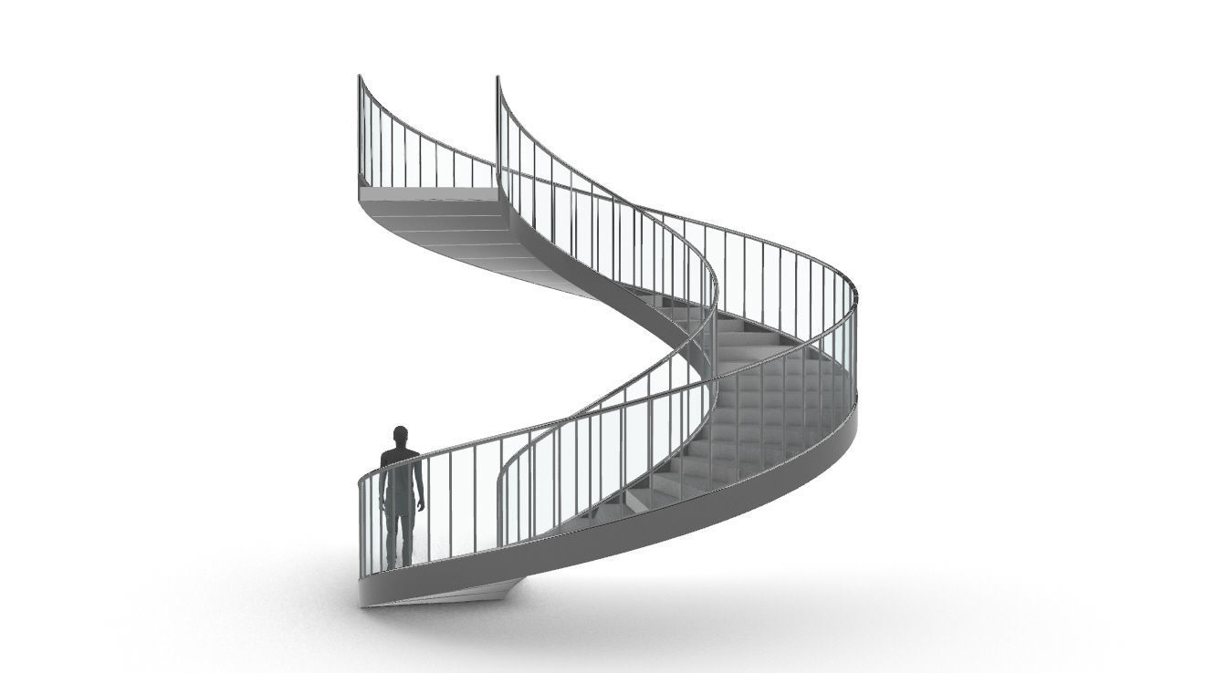 Spiral Staircase Set of 3 types of railings Architectural Detail 3D model_50