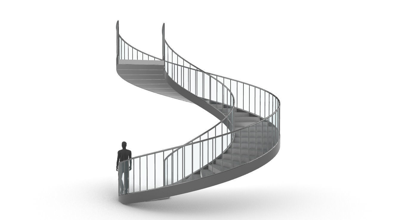 Spiral Staircase Set of 3 types of railings Architectural Detail 3D model_56