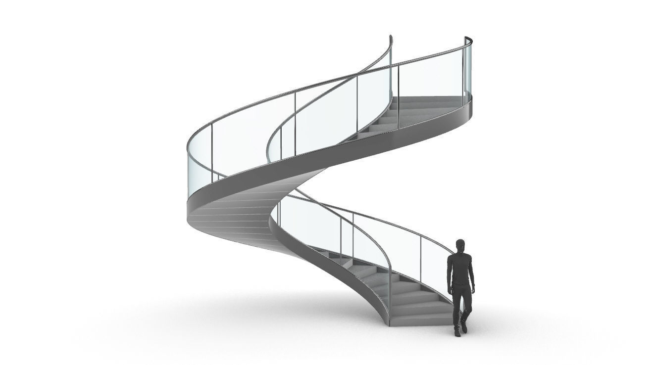 Spiral Staircase Set of 3 types of railings Architectural Detail 3D model_41