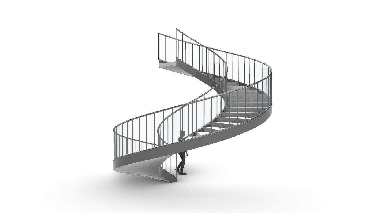 Spiral Staircase Set of 3 types of railings Architectural Detail 3D model_63