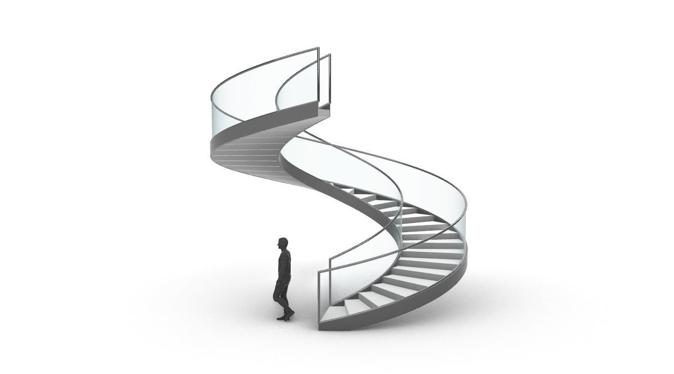 Spiral Staircase Set of 3 types of railings Architectural Detail 3D model_108