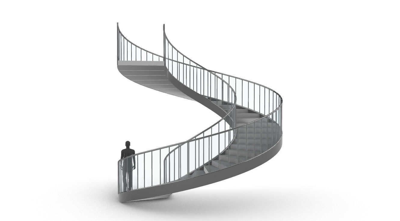 Spiral Staircase Set of 3 types of railings Architectural Detail 3D model_67