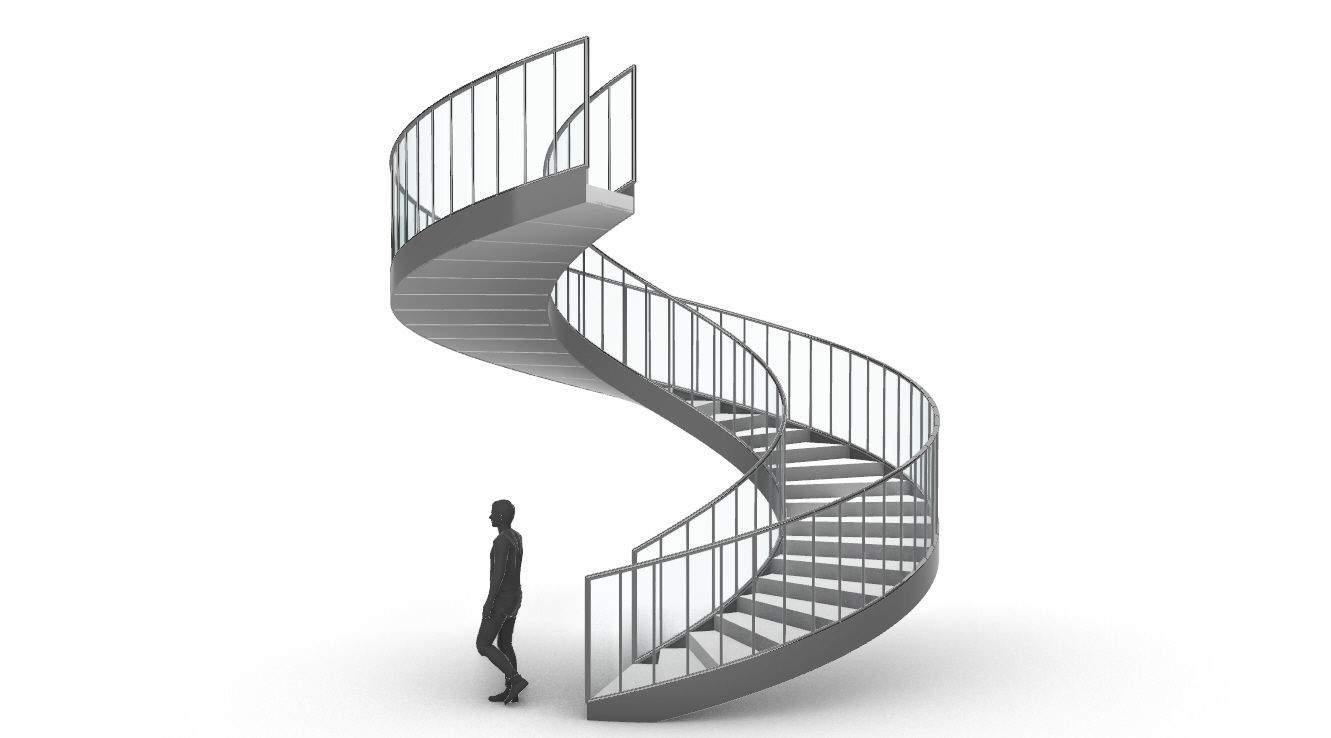 Spiral Staircase Set of 3 types of railings Architectural Detail 3D model_65