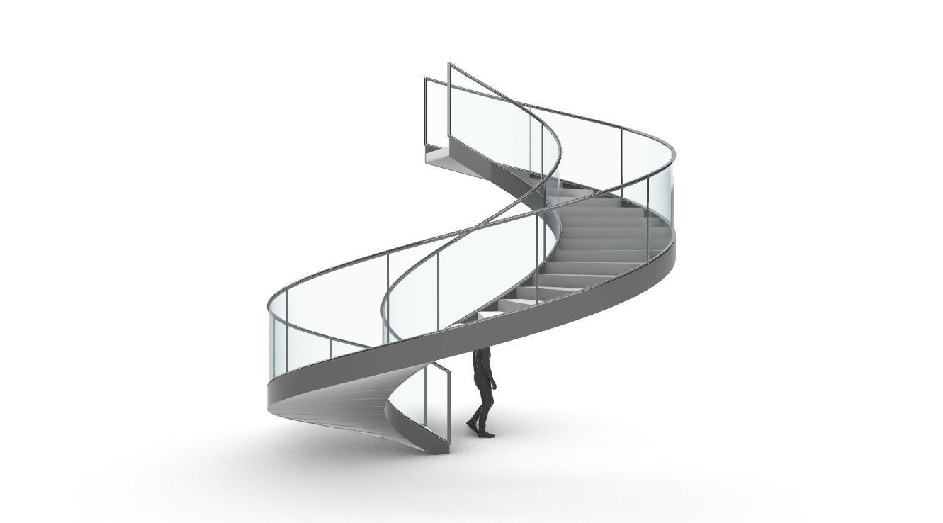 Spiral Staircase Set of 3 types of railings Architectural Detail 3D model_30