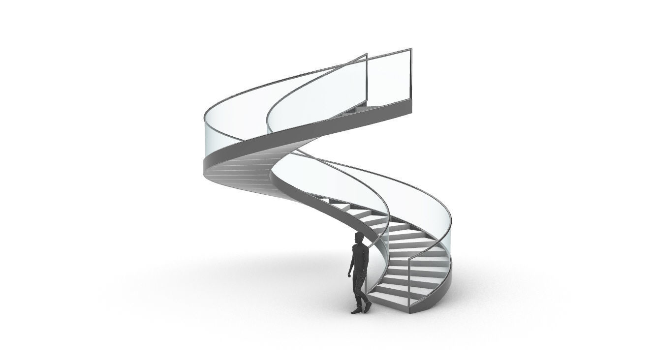 Spiral Staircase Set of 3 types of railings Architectural Detail 3D model_90