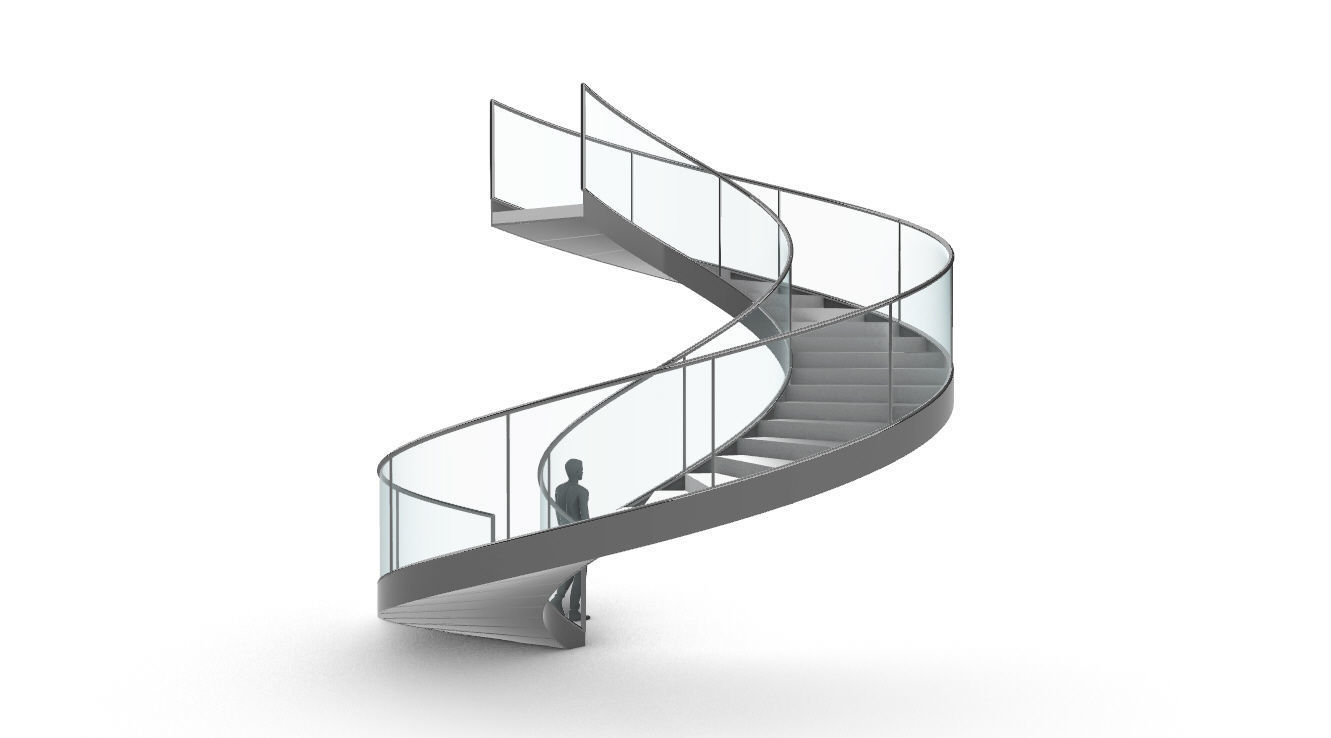 Spiral Staircase Set of 3 types of railings Architectural Detail 3D model_26