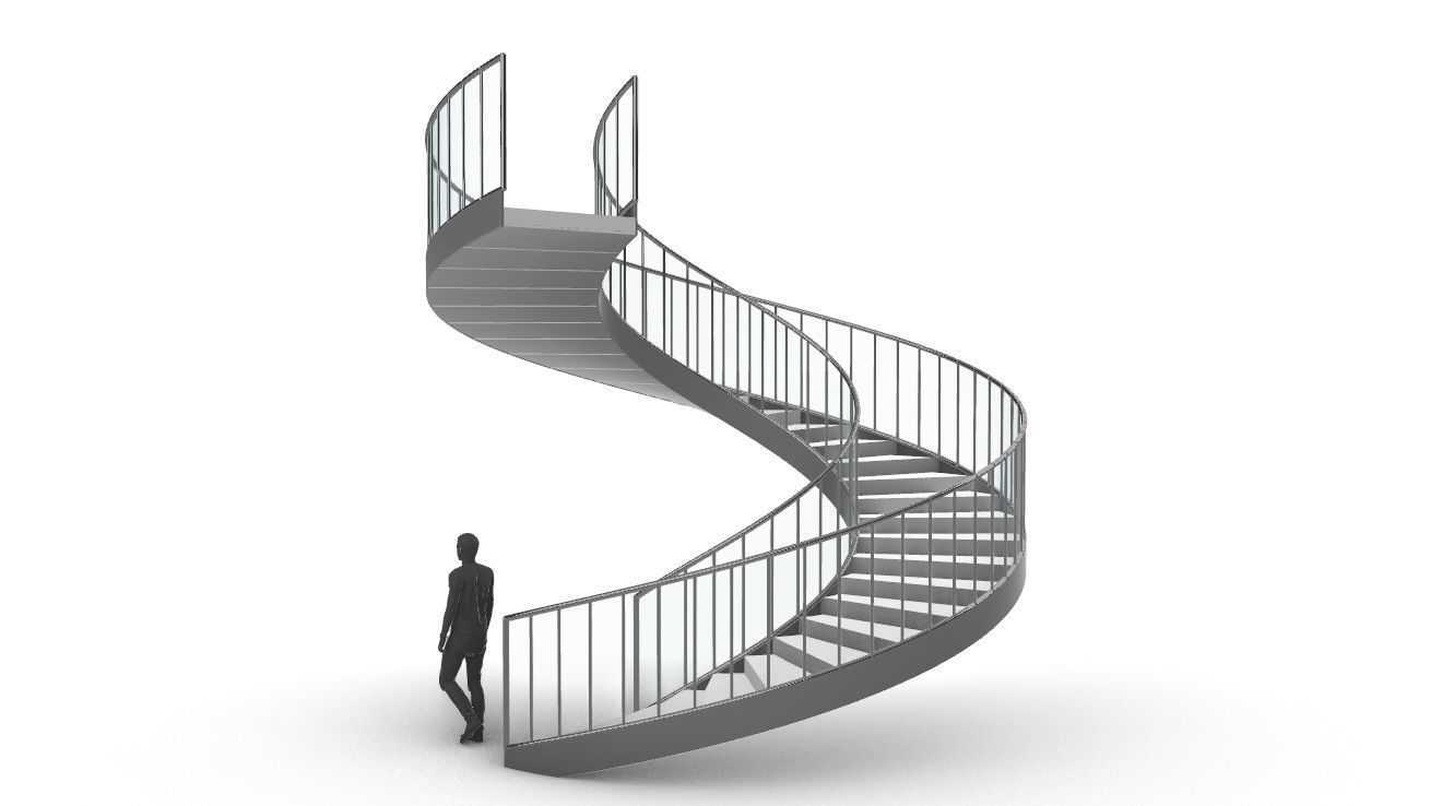 Spiral Staircase Set of 3 types of railings Architectural Detail 3D model_66