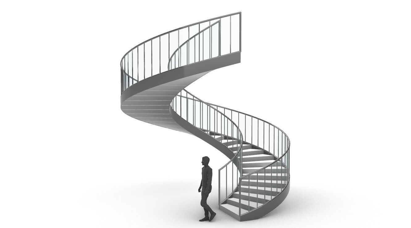 Spiral Staircase Set of 3 types of railings Architectural Detail 3D model_79