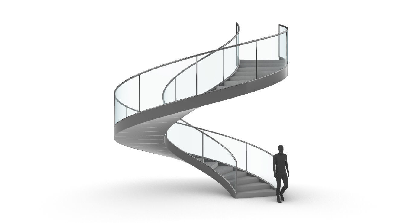 Spiral Staircase Set of 3 types of railings Architectural Detail 3D model_40