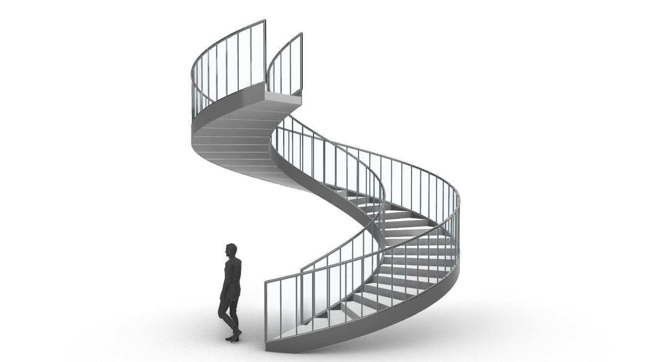 Spiral Staircase Set of 3 types of railings Architectural Detail 3D model_74