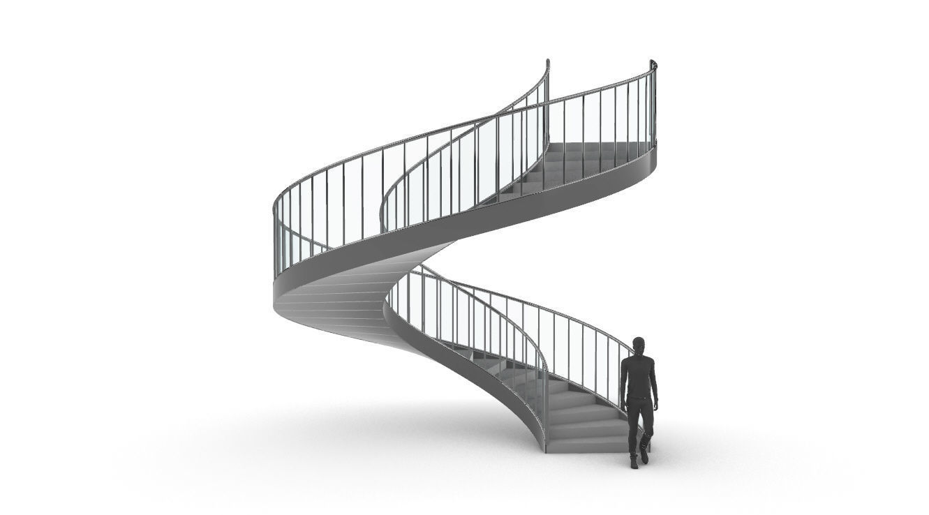 Spiral Staircase Set of 3 types of railings Architectural Detail 3D model_76