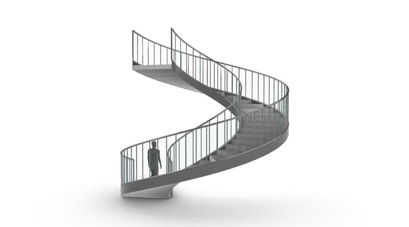 Spiral Staircase Set of 3 types of railings Architectural Detail 3D model_103
