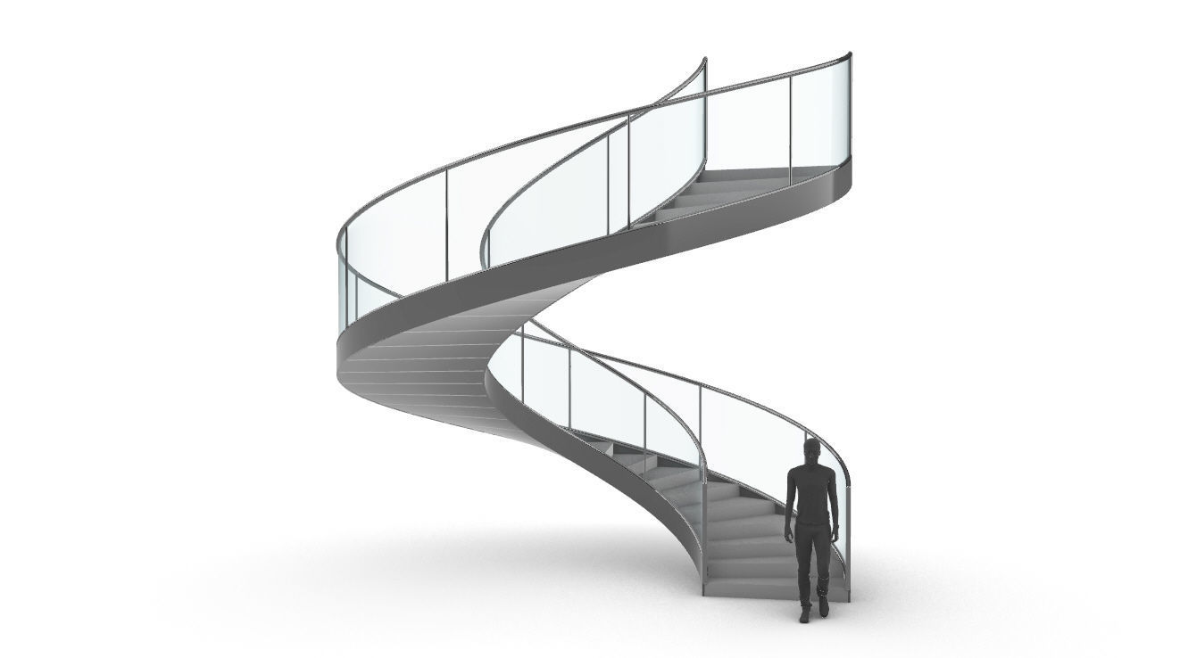 Spiral Staircase Set of 3 types of railings Architectural Detail 3D model_43