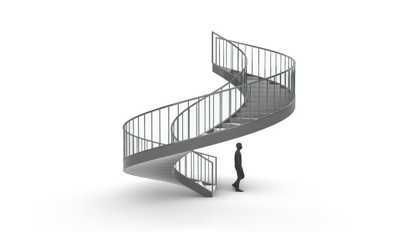 Spiral Staircase Set of 3 types of railings Architectural Detail 3D model_45