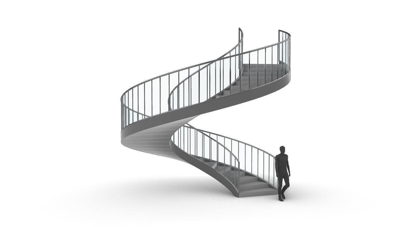Spiral Staircase Set of 3 types of railings Architectural Detail 3D model_52