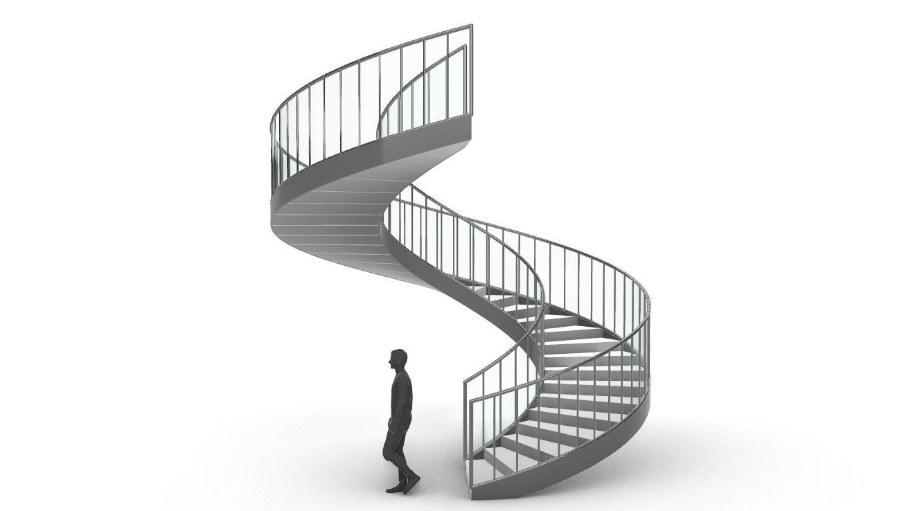 Spiral Staircase Set of 3 types of railings Architectural Detail 3D model_80