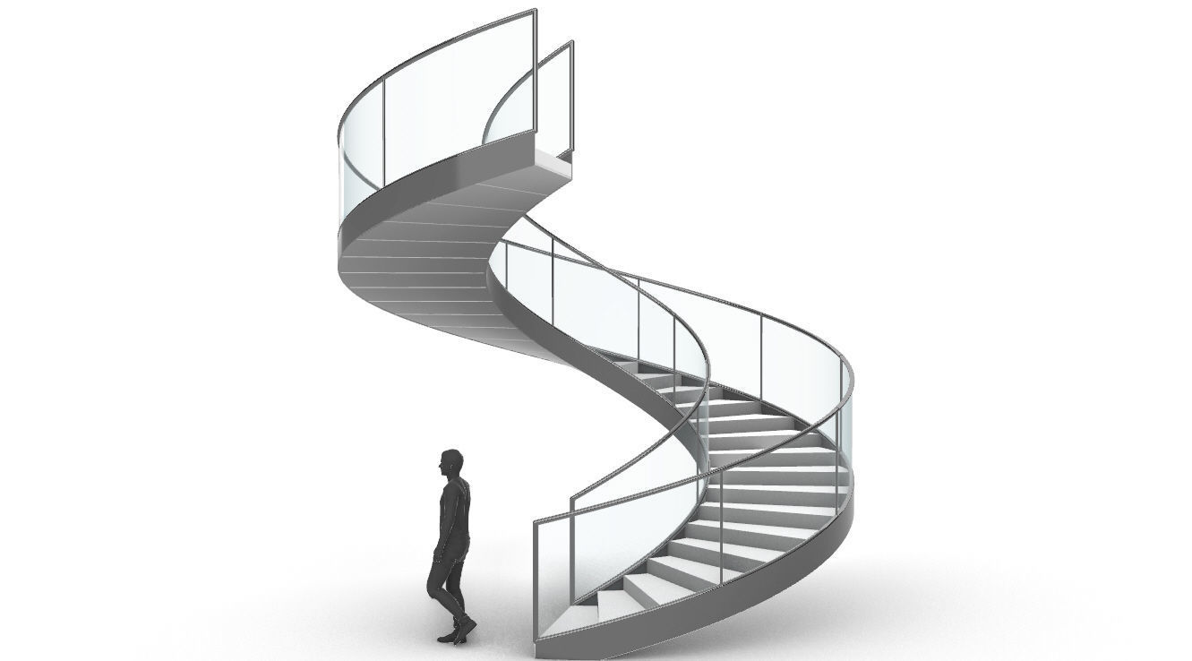 Spiral Staircase Set of 3 types of railings Architectural Detail 3D model_12