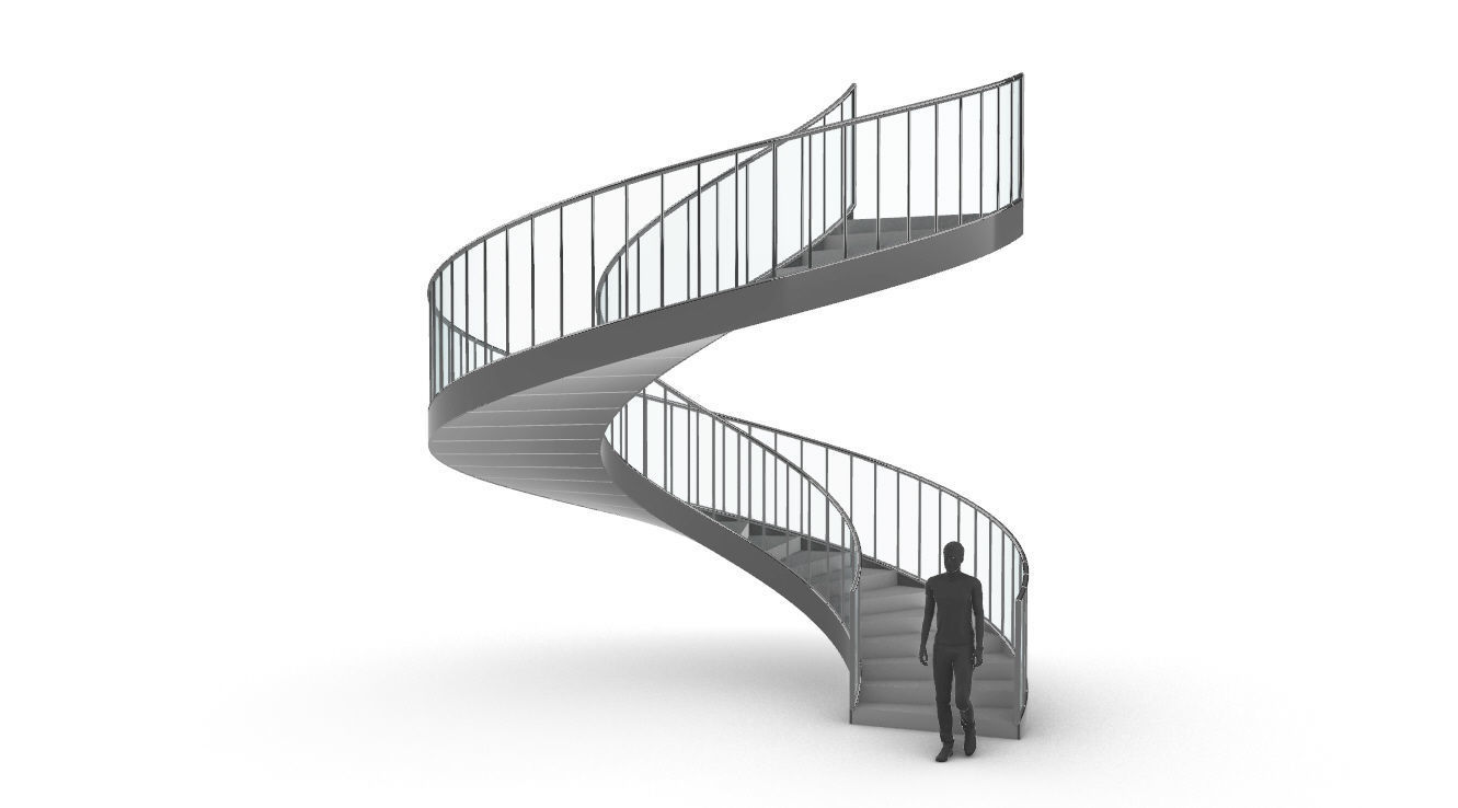 Spiral Staircase Set of 3 types of railings Architectural Detail 3D model_69
