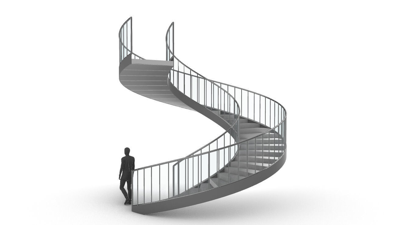 Spiral Staircase Set of 3 types of railings Architectural Detail 3D model_54