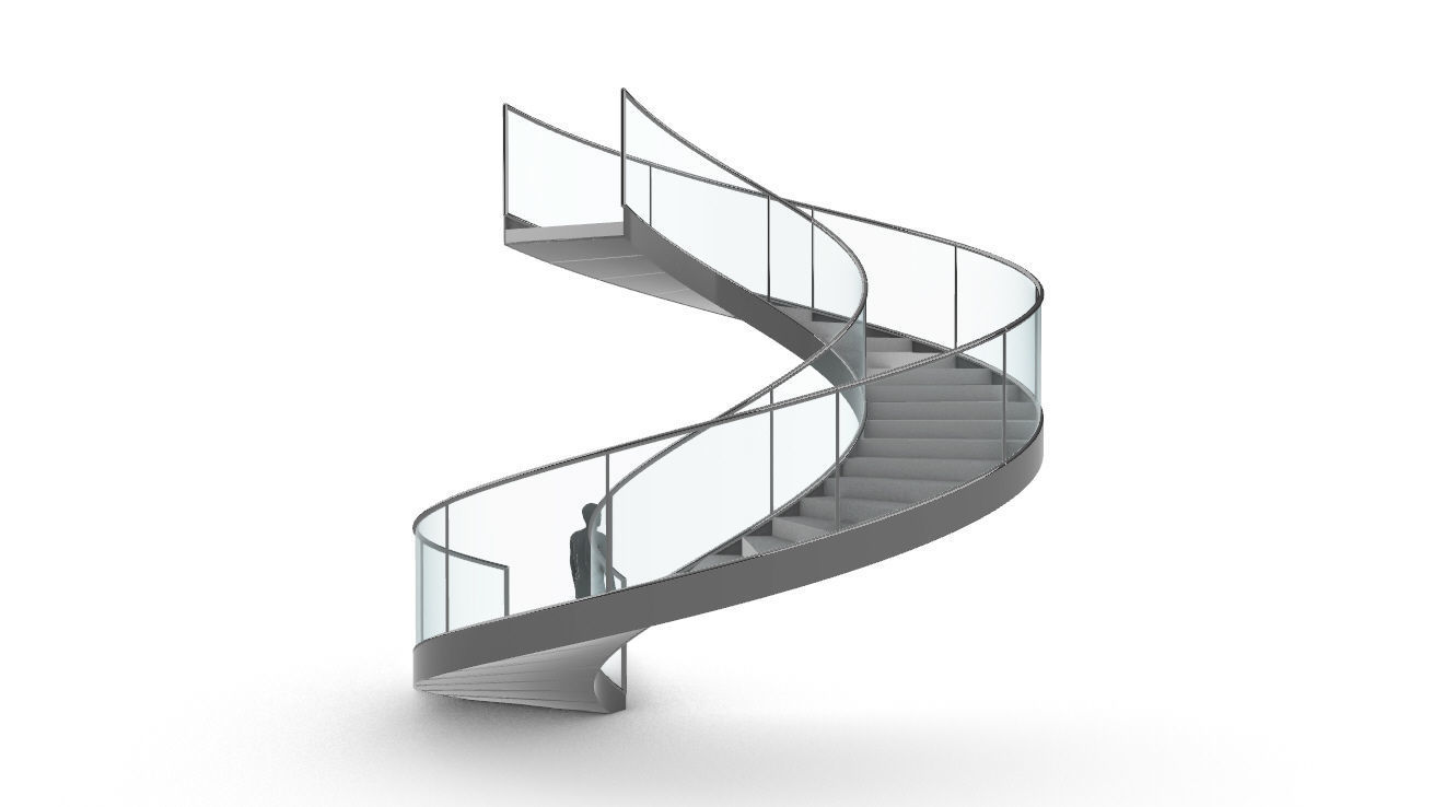 Spiral Staircase Set of 3 types of railings Architectural Detail 3D model_25