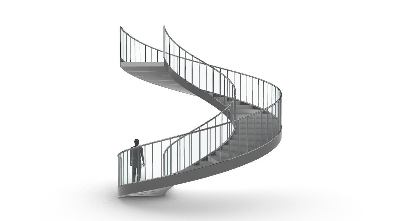 Spiral Staircase Set of 3 types of railings Architectural Detail 3D model_28