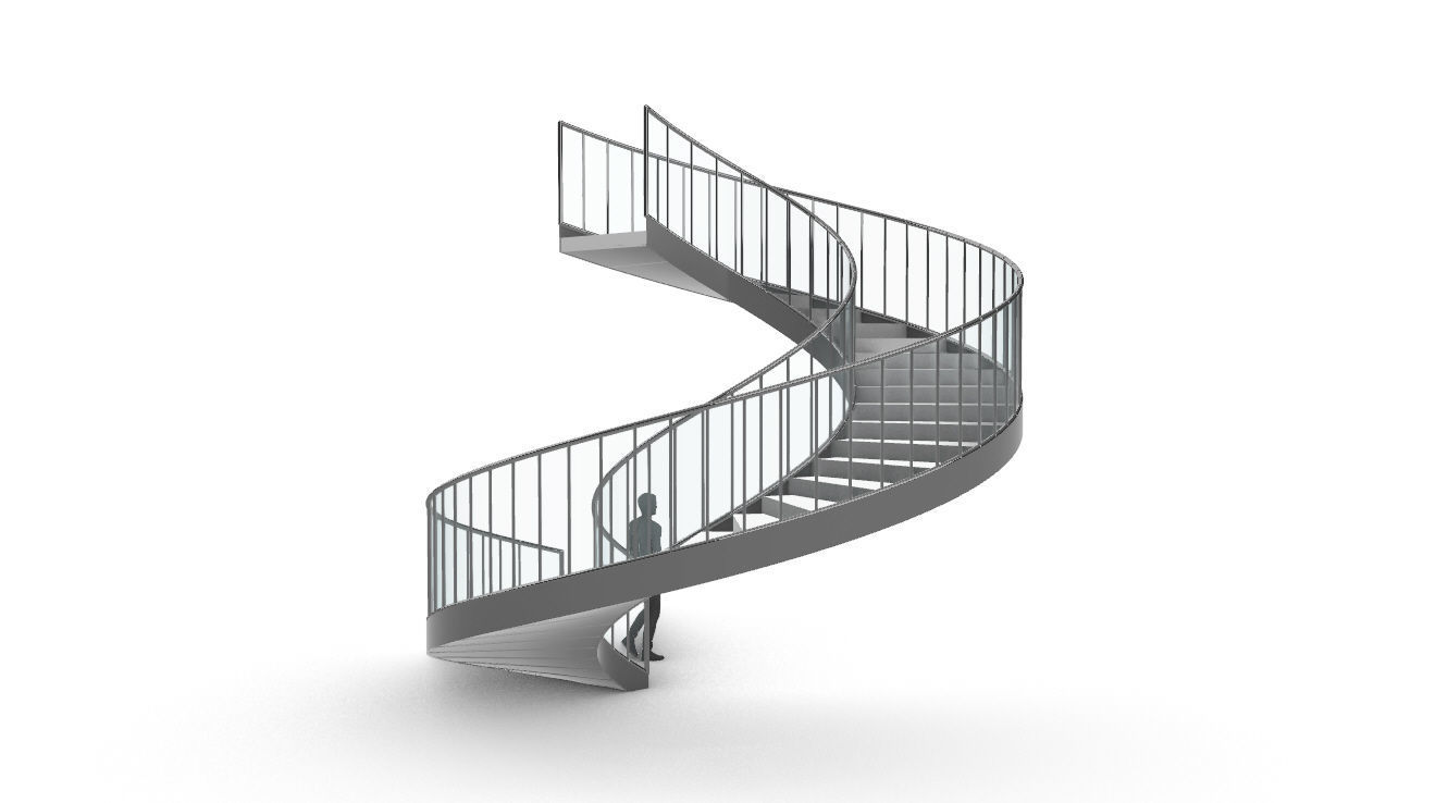 Spiral Staircase Set of 3 types of railings Architectural Detail 3D model_48