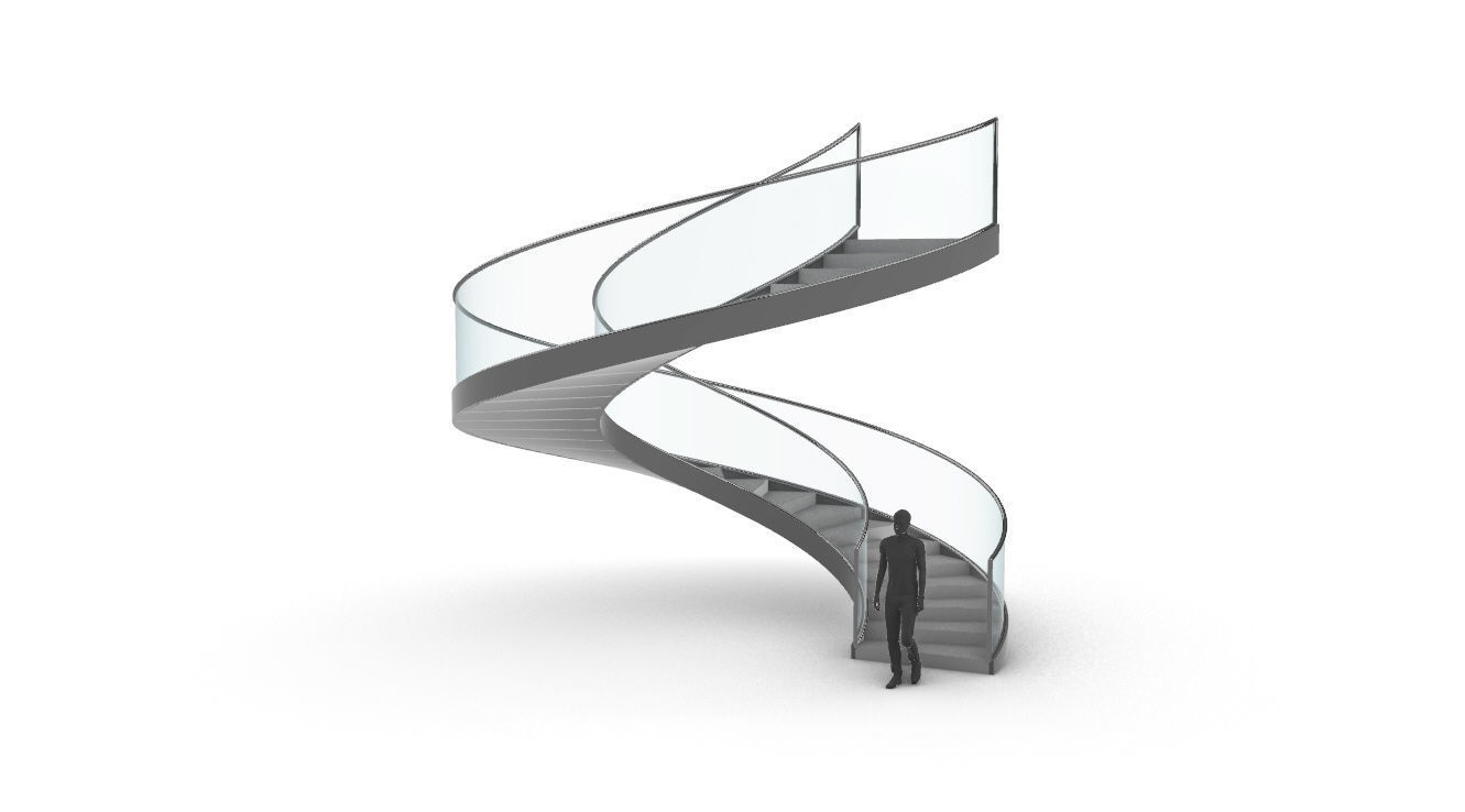 Spiral Staircase Set of 3 types of railings Architectural Detail 3D model_110