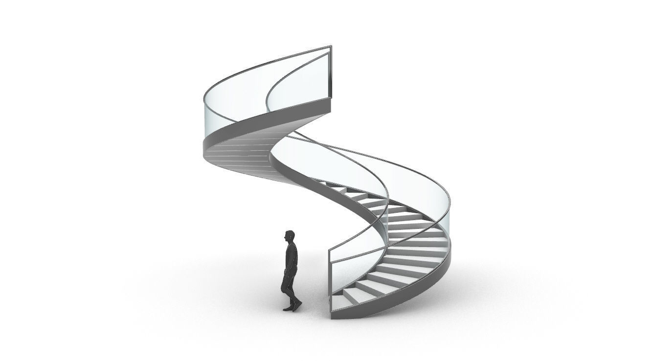 Spiral Staircase Set of 3 types of railings Architectural Detail 3D model_96