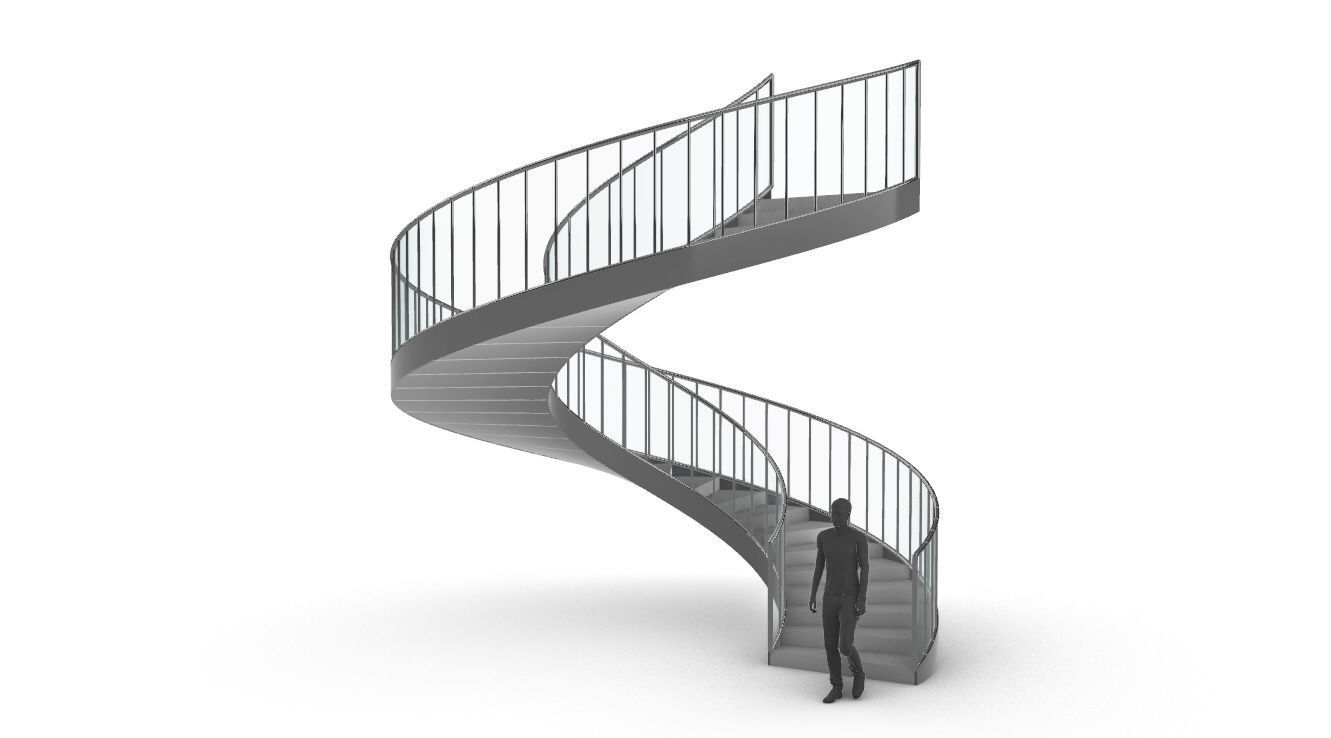 Spiral Staircase Set of 3 types of railings Architectural Detail 3D model_70